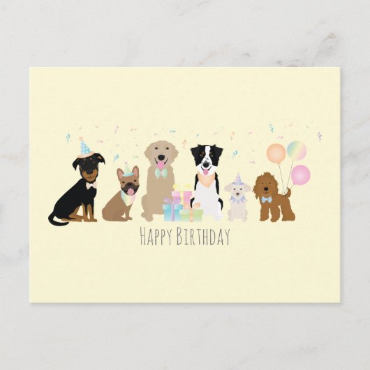 Happy Birthday Party Hunde Gelb Postkarte (Vorderseite)