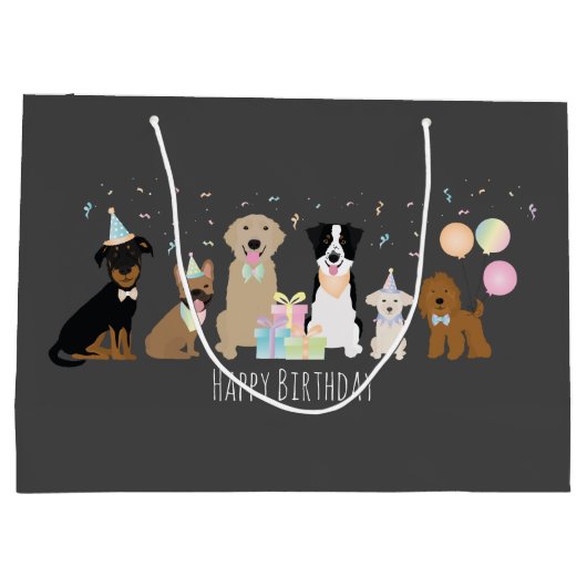 Happy Birthday Party Hunde Große Geschenktüte (Rückseite)