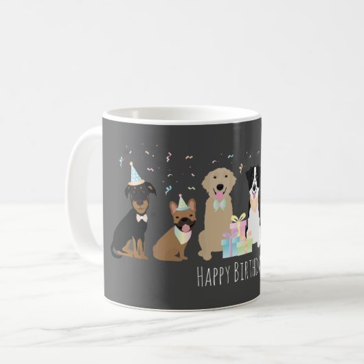 Happy Birthday Party Hunde Kaffeetasse (Vorderseite Links)