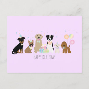 Happy Birthday Party Hunde Lila Postkarte