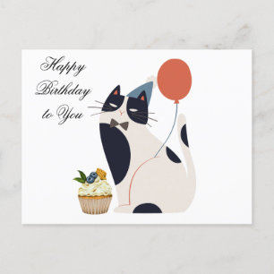 Happy Birthday Party Katze mit Cupcake  Postkarte