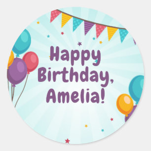 Happy Birthday Party Light Blue Balloons Sticker