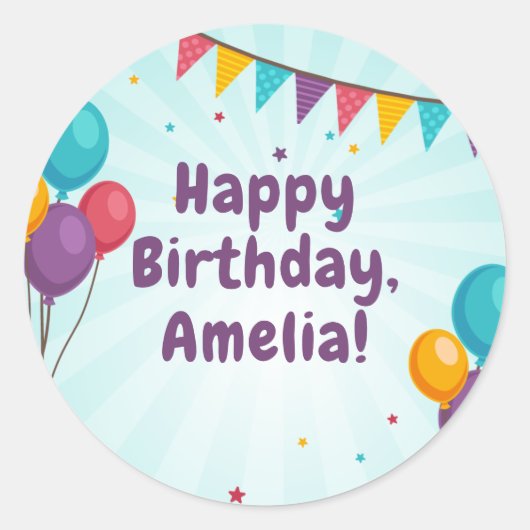 Happy Birthday Party Light Blue Balloons Sticker (Vorderseite)