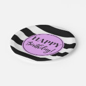 Happy Birthday Party Lila Schwarz-weiße Streifen P Pappteller (Schrägansicht)