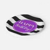 Happy Birthday Party Lila Schwarz-weiße Streifen Pappteller (Schrägansicht)