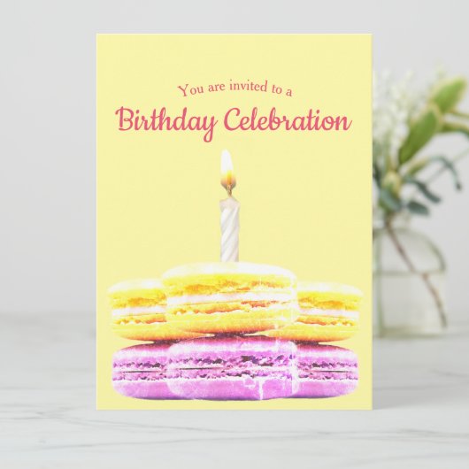 Happy Birthday Party Macaron Cookie Custom Einladung (Stehend Vorderseite)