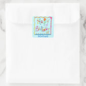 Happy Birthday Party Name Personalisiert Gelb Quadratischer Aufkleber (Tasche)