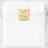 Happy Birthday Party Name Personalisiert Gelb Quadratischer Aufkleber (Tasche)