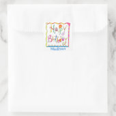 Happy Birthday Party Name Personalisiert Weiß Quadratischer Aufkleber (Tasche)