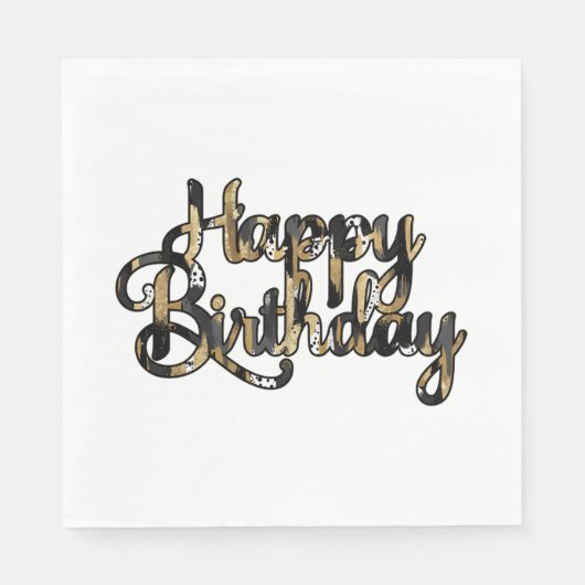 Happy Birthday Party Napkins Black und Tan Serviette (Vorderseite)