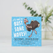 Happy Birthday Party Ostrich Tancing Cartoon Einladung (Stehend Vorderseite)