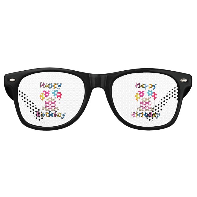 Happy Birthday Party Retro Sonnenbrille (Vorderseite)