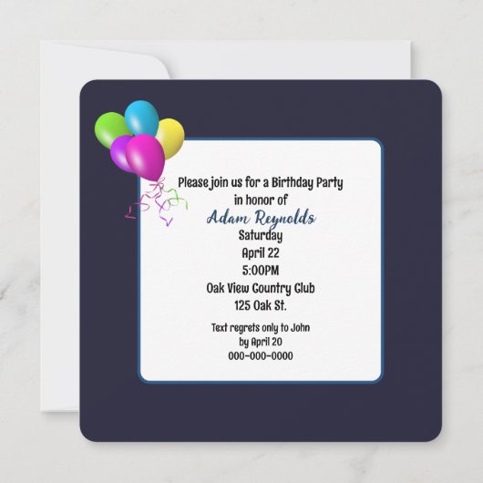 Happy Birthday Party Sign Einladung (Rückseite)