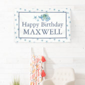 Happy Birthday Party Signs Boy Blue Octopus Banner (Insitu)