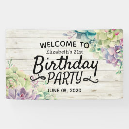 Happy Birthday Party Sukkulent Rustikales Holz Wil Banner
