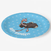 Happy Birthday Party Tanz Cartoon Ostrich Pappteller (Schrägansicht)