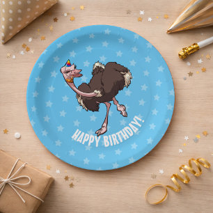 Happy Birthday Party Tanz Cartoon Ostrich Pappteller
