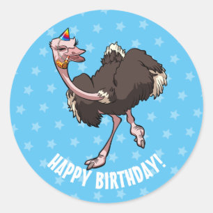 Happy Birthday Party Tanz Cartoon Ostrich Runder Aufkleber