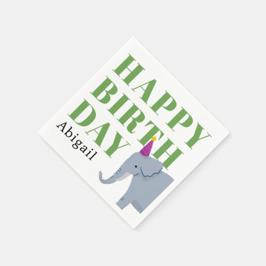 Happy Birthday Party Tier Elefant mit Name Serviette (Ecke)