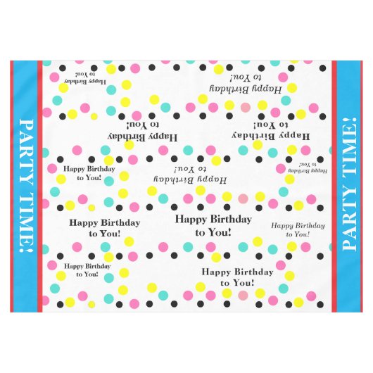 Happy Birthday Party Time Polka Dots Tischdecke (Vorderseite (Horizontal))