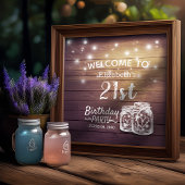 Happy Birthday Party Wood Mason Jar Lights Willkom Poster