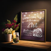 Happy Birthday Party Wood Mason Jar Lights Willkom Poster