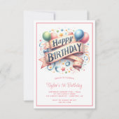 Happy Birthday Pastel Balloons 1. Geburtstag Einladung (Vorderseite)