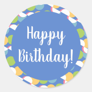 Happy Birthday Pastel Blue Colorful Polka Dot Runder Aufkleber