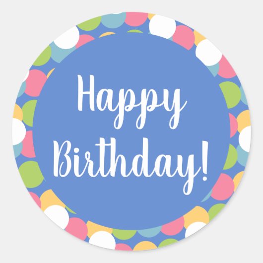 Happy Birthday Pastel Blue Colorful Polka Dot Runder Aufkleber (Vorderseite)