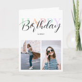Happy Birthday Pastel Color Script Foto Karte (Vorderseite)