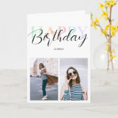 Happy Birthday Pastel Color Script Foto Karte (Gelbe Blume)