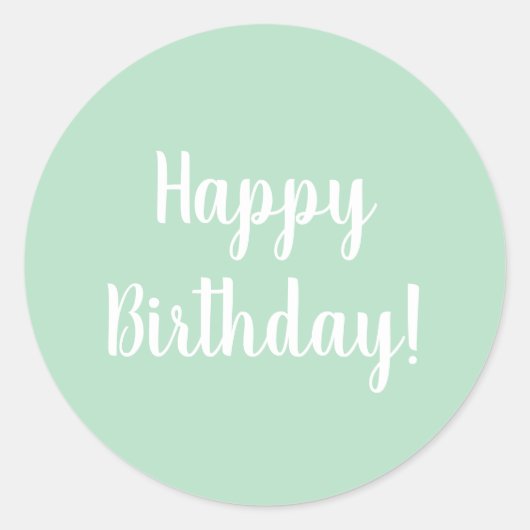 Happy Birthday Pastel Green White Typografy Runder Aufkleber (Vorderseite)