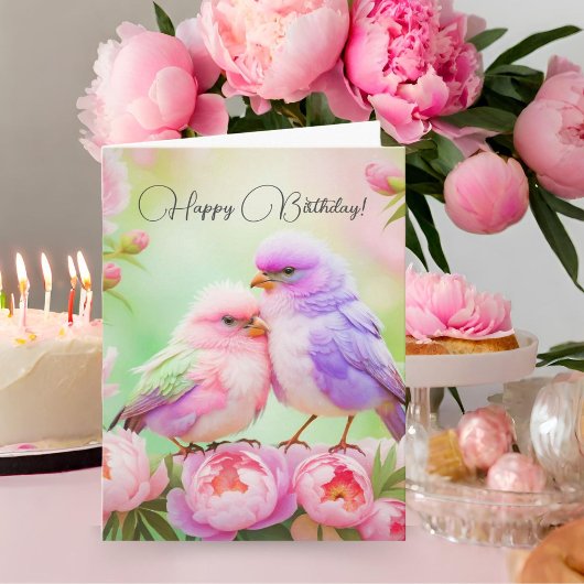 Happy Birthday Pastel Harmony: Fluffy Songbirds Karte