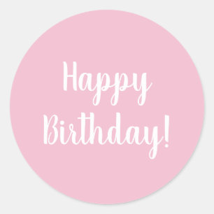Happy Birthday Pastel Pink White Typografy Runder Aufkleber