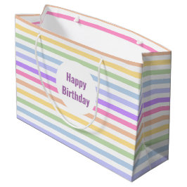 Happy Birthday Pastel Rainbow White Stripes Große Geschenktüte