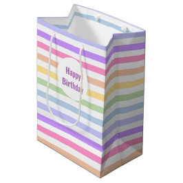 Happy Birthday Pastel Rainbow White Stripes Mittlere Geschenktüte