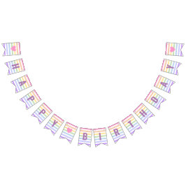Happy Birthday Pastel Rainbow White Stripes Wimpelkette