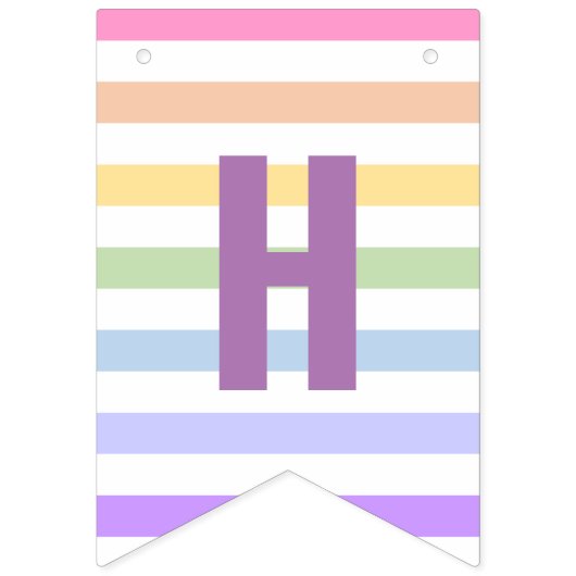 Happy Birthday Pastel Rainbow White Stripes Wimpelkette (Zweite Fahne)