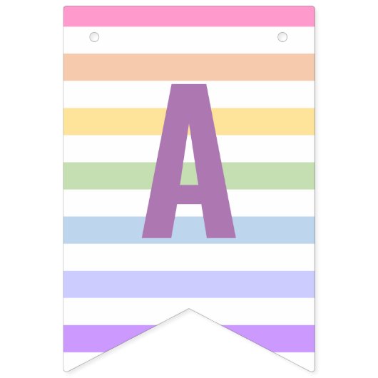 Happy Birthday Pastel Rainbow White Stripes Wimpelkette (Dritte Fahne)