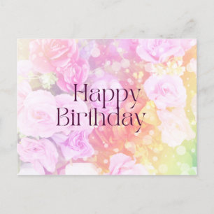 Happy Birthday Pastel Watercolor Rose Postkarte
