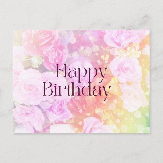 Happy Birthday Pastel Watercolor Rose Postkarte (Vorderseite)