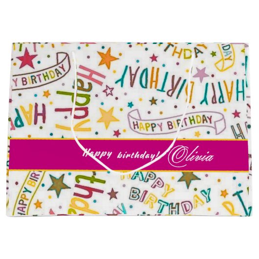 Happy Birthday Pattern Custom Gift Bag Große Geschenktüte (Vorderseite)