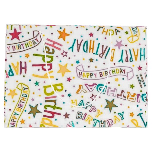 Happy Birthday Pattern Custom Gift Bag Große Geschenktüte (Rückseite)