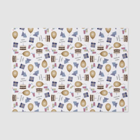 Happy Birthday Pattern in Navy Blue Tissue Paper Seidenpapier (Vorderseite)
