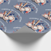 Happy Birthday Pattern Name Blue Red Bat Baseball Geschenkpapier (Ecke)