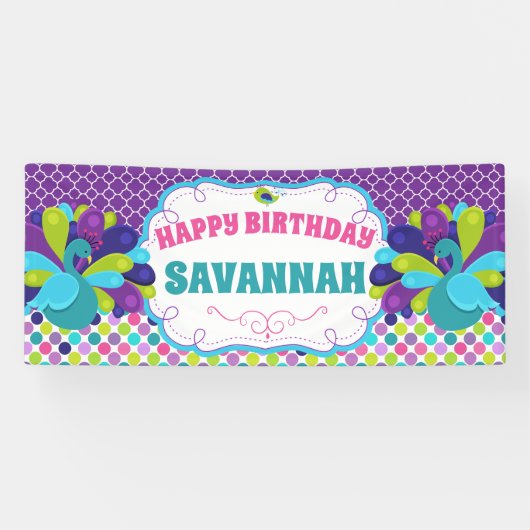 Happy Birthday Peacock Party Banner (Horizontal)
