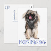 Happy Birthday Pekingese Puppy Dog Blue Postkarte (Vorne/Hinten)
