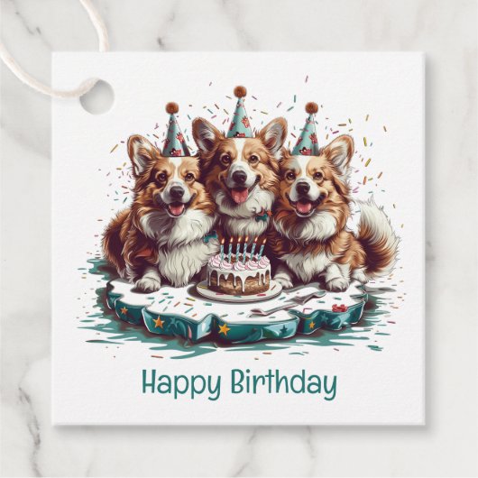 Happy Birthday Pembroke Welsh Corgi Hunde Geschenkanhänger (Vorderseite)