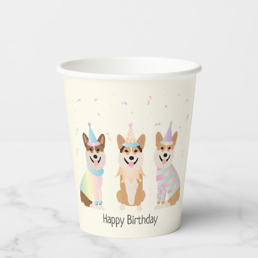 Happy Birthday Pembroke Welsh Corgi Hunde Pappbecher (Rückseite)