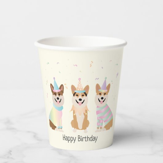 Happy Birthday Pembroke Welsh Corgi Hunde Pappbecher (Vorderseite)
